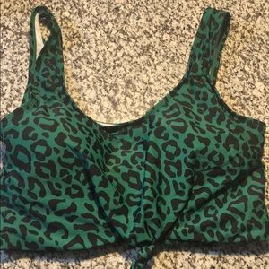 Lucy Ave Green Leopard Cheetah Swim Top NWOT
